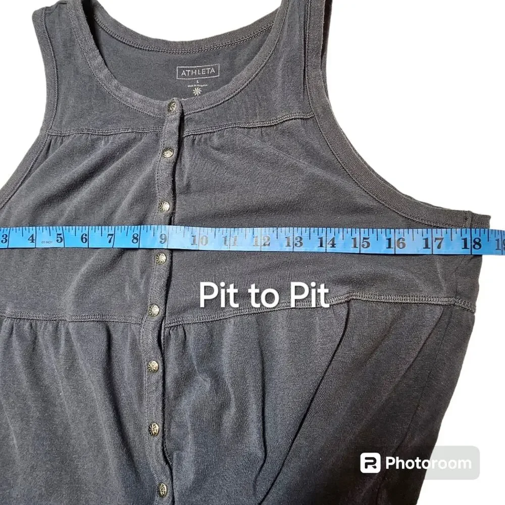 Athleta Drop In Tiered Sleeveless Cotton Blend Dress, Charcoal Gray, Size L